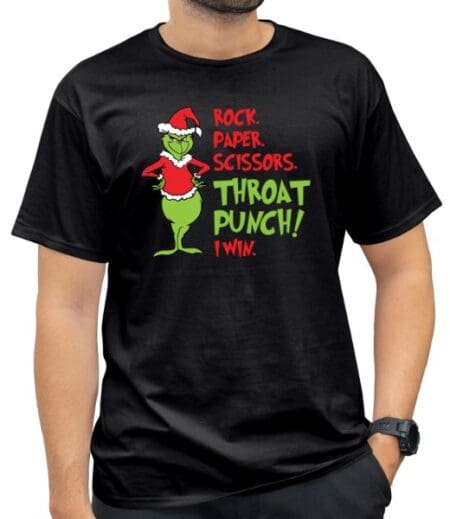 Rock Paper Scissors Throat Punch I win Grinch - Christmas t-shirt