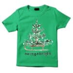 Merry + Bright T-Shirt - Sliding Pine Tree Design - Festive Christmas Graphic Tee for Holiday Cheer